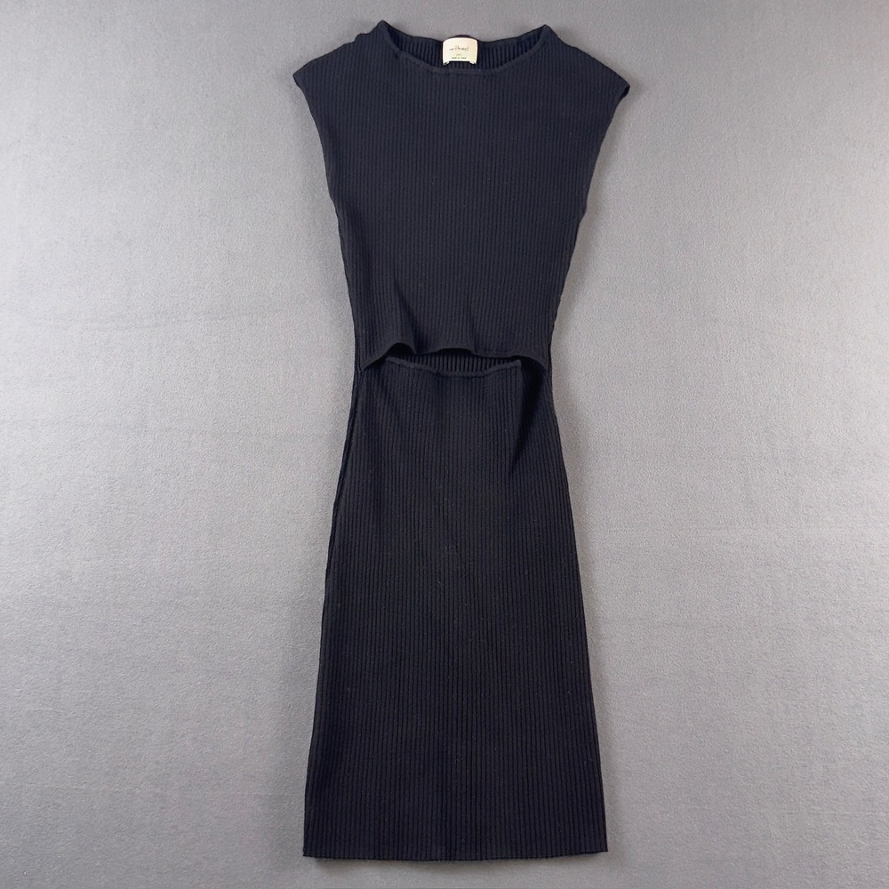 Wilfred Aritzia Black Rib Knit Cutout Midi Dress 2XS 104559 Sleeveless Bodycon